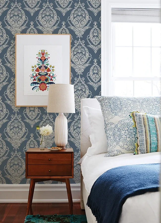 A-Street Prints Arlie Indigo Botanical Damask Wallpaper - SKU 4120-26817