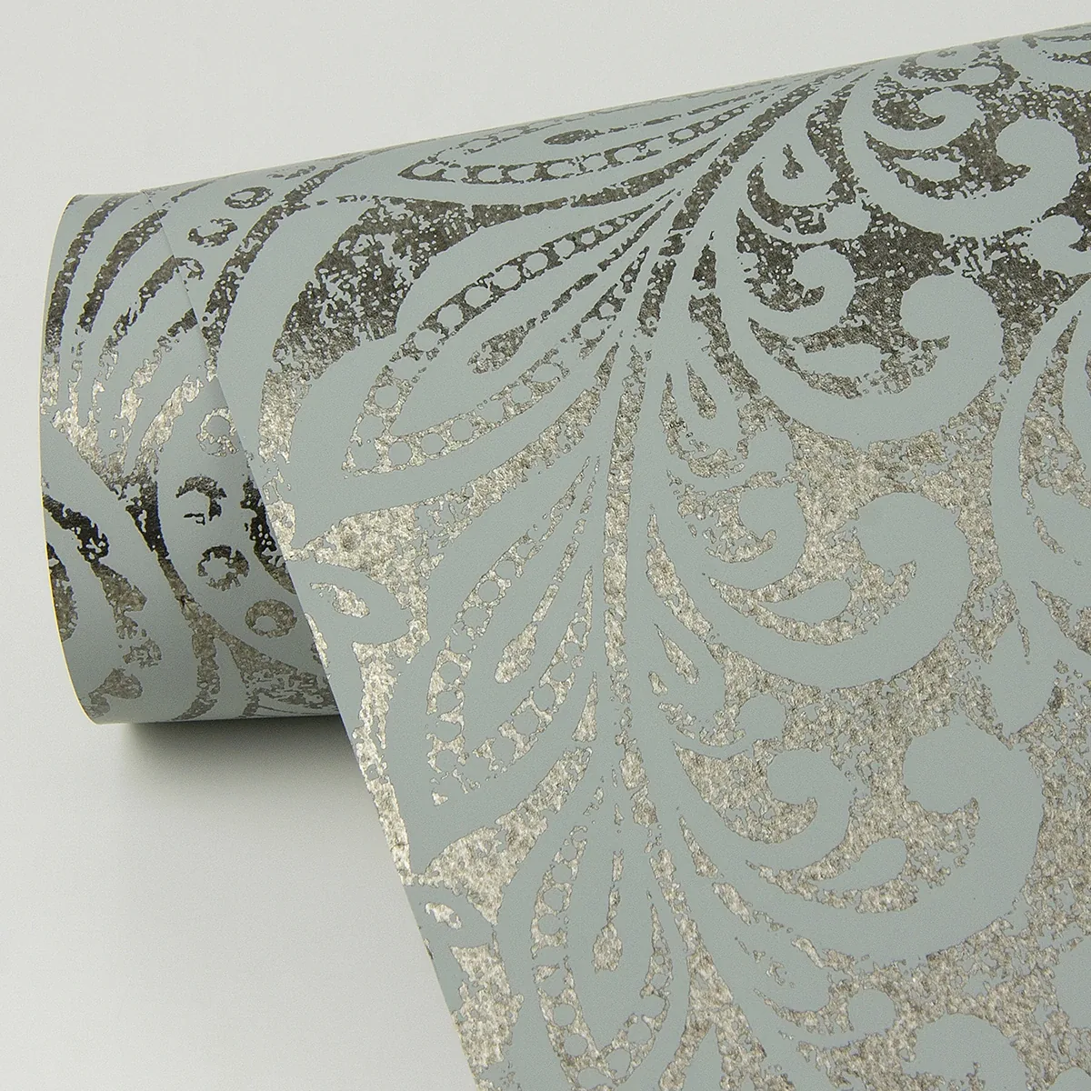 4019-86446 | Artemis Pewter Floral Damask Wallpaper