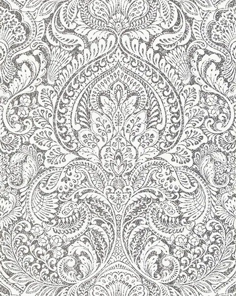 2976-86444 | Artemis Platinum Damask Wallpaper