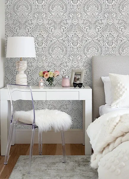 A-Street Prints Artemis Platinum Damask Wallpaper - SKU 2976-86444