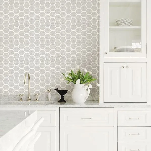 A-Street Prints Aura Platinum Honeycomb Wallpaper | Wallpaper Twins A-Street Prints Aura Platinum Honeycomb Wallpaper - SKU 2793-24713