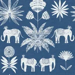 A-Street Prints Bazaar Blue Elephant Oasis Wallpaper - SKU 4014-26436