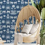 A-Street Prints Bazaar Blue Elephant Oasis Wallpaper - SKU 4014-26436
