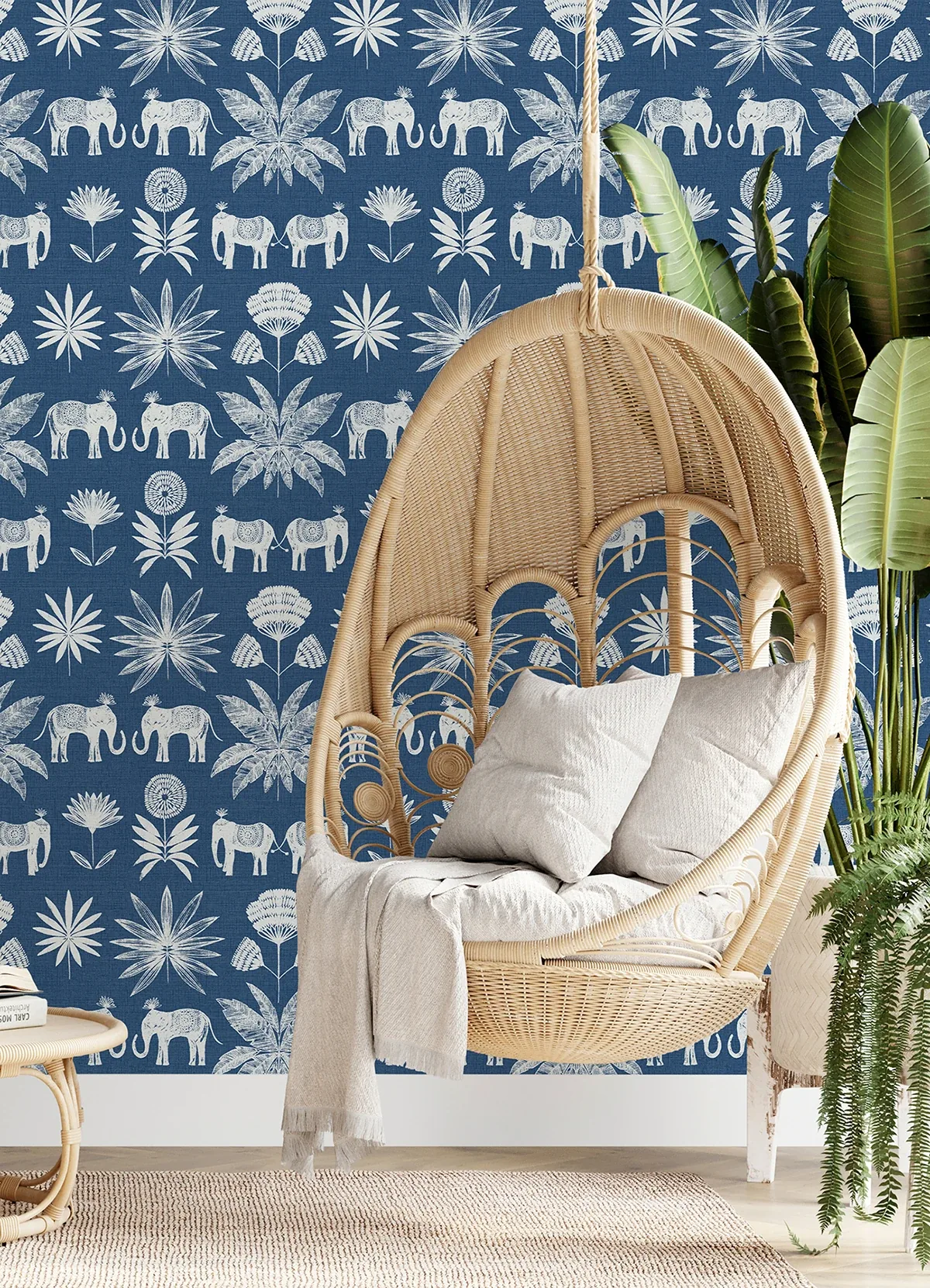 A-Street Prints Bazaar Blue Elephant Oasis Wallpaper - SKU 4014-26436