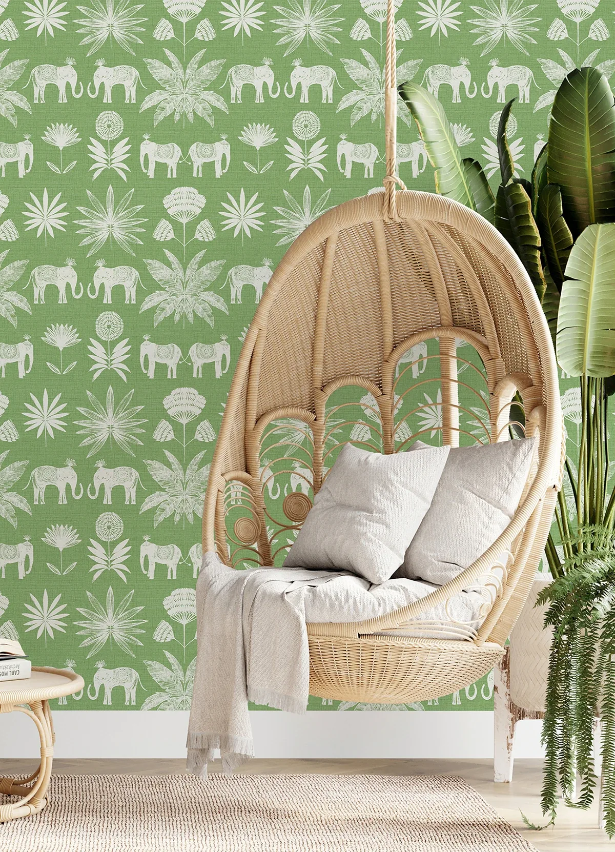 A-Street Prints Bazaar Green Elephant Oasis Wallpaper - SKU 4014-26435
