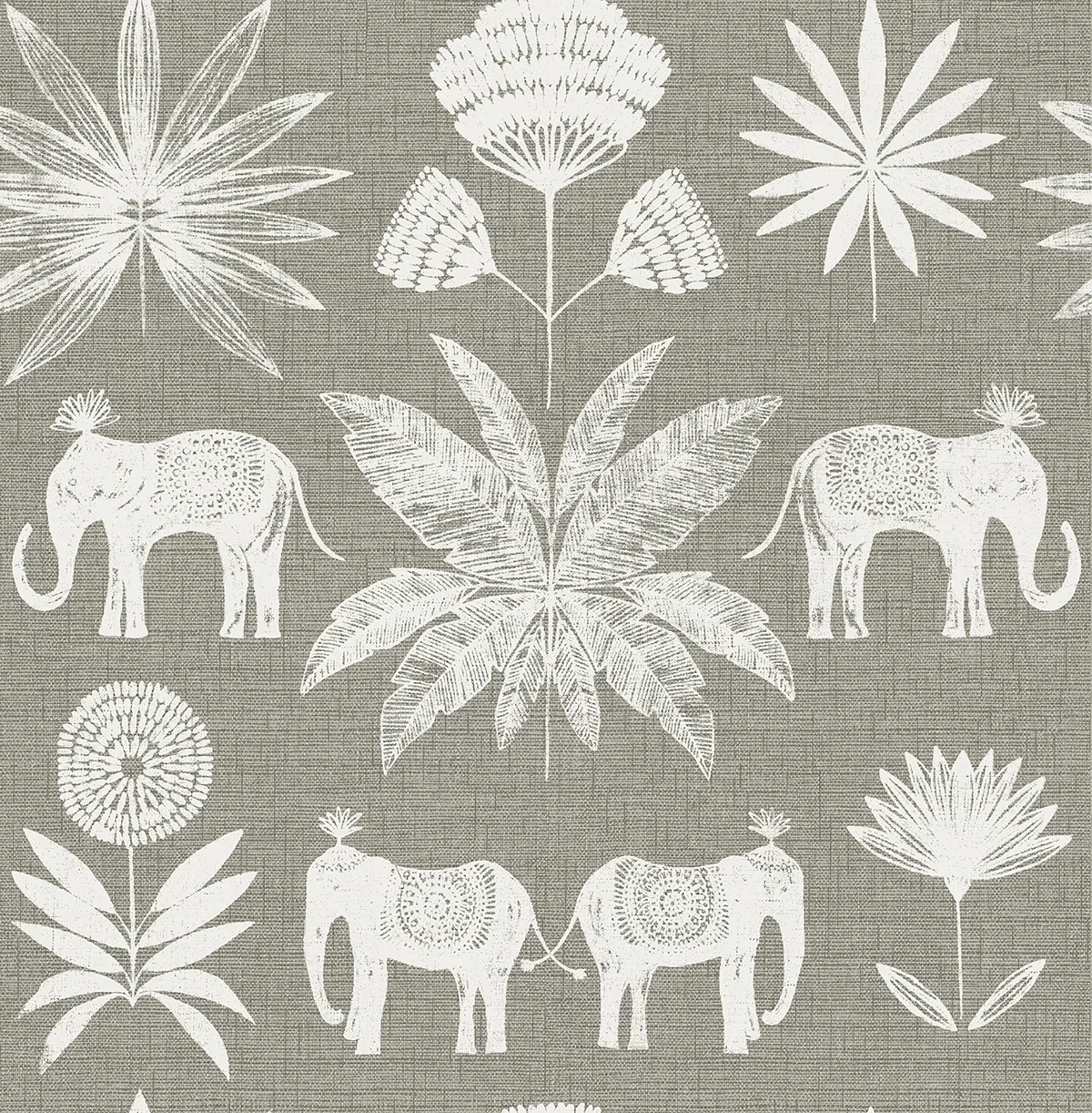 4014-26437 | Bazaar Grey Elephant Oasis Wallpaper