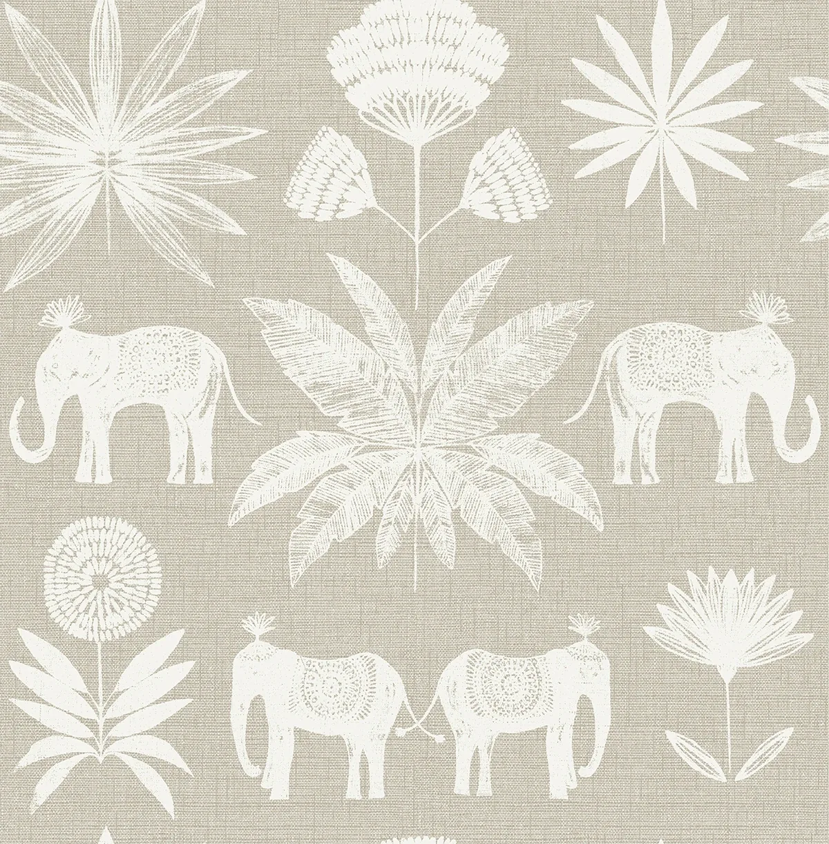4014-26433 | Bazaar Light Grey Elephant Oasis Wallpaper