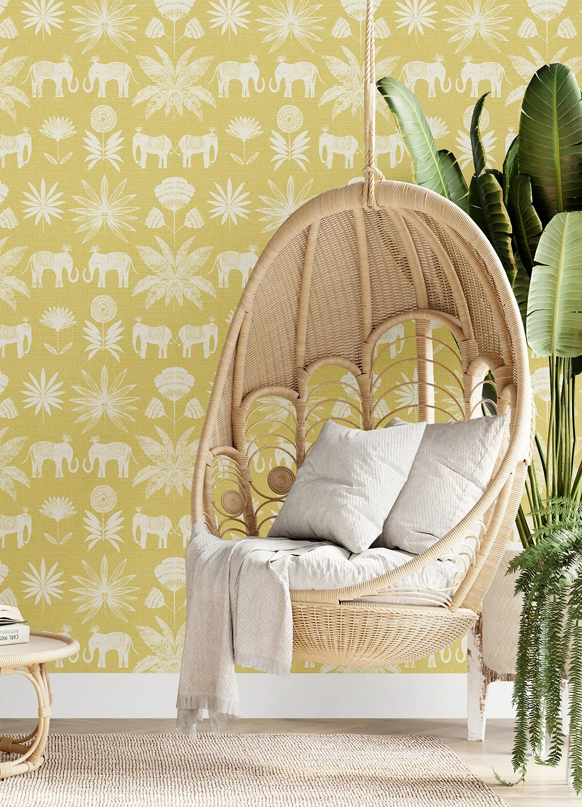 A-Street Prints Bazaar Yellow Elephant Oasis Wallpaper - SKU 4014-26434