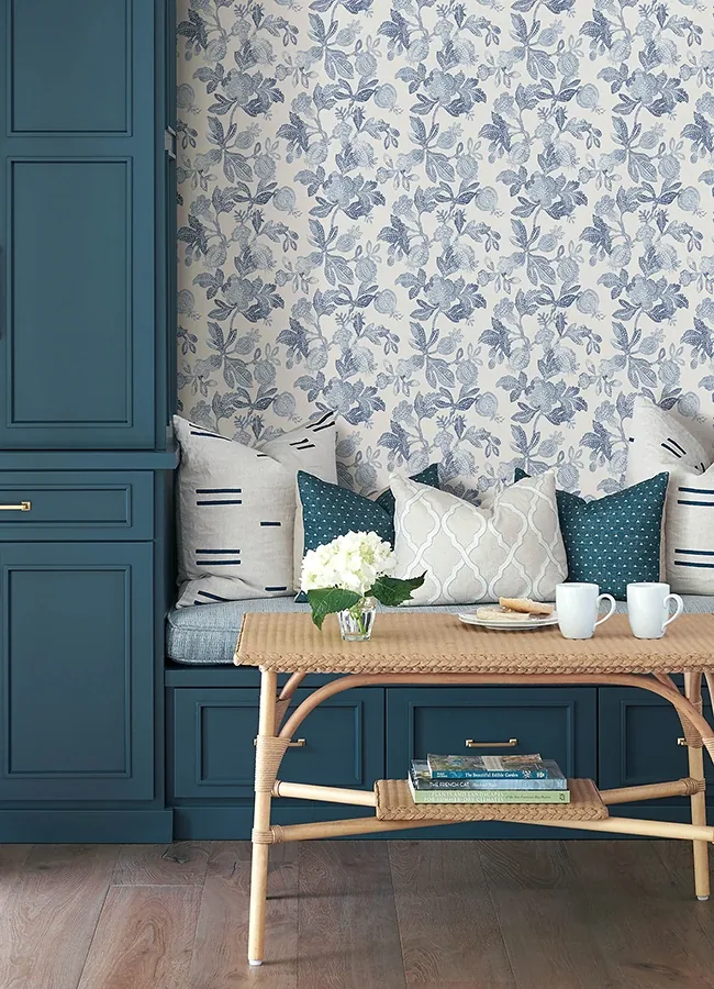 A-Street Prints Beach Rose Blue Floral Fruits Wallpaper | Wallpaper Twins A-Street Prints Beach Rose Blue Floral Fruits Wallpaper - SKU 4172-27492