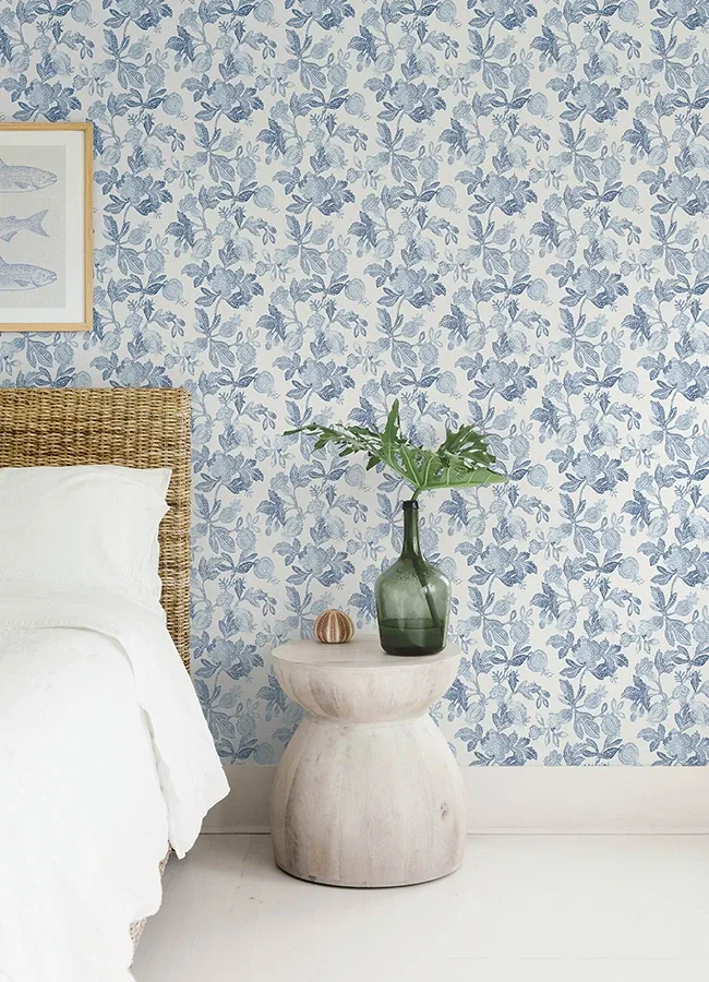 A-Street Prints Beach Rose Blue Floral Fruits Wallpaper | Wallpaper Twins A-Street Prints Beach Rose Blue Floral Fruits Wallpaper - SKU 4172-27492