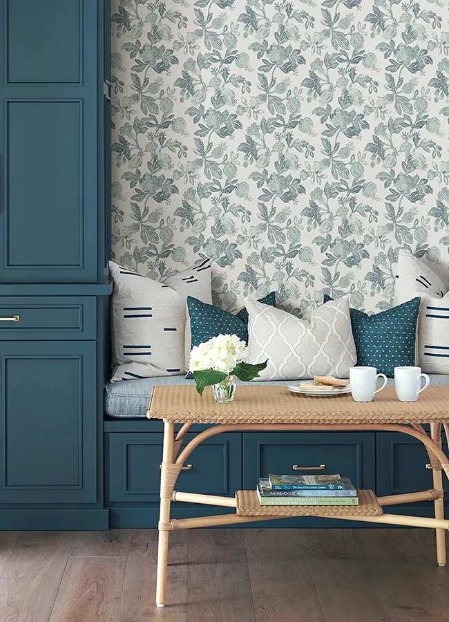 A-Street Prints Beach Rose Teal Floral Fruits Wallpaper | Wallpaper Twins A-Street Prints Beach Rose Teal Floral Fruits Wallpaper - SKU 4172-27494