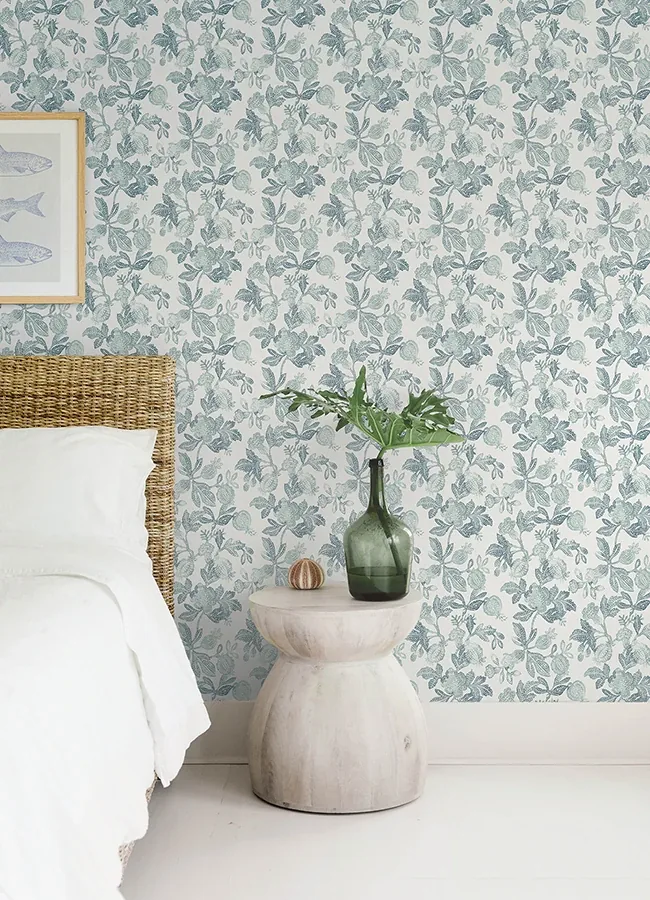 A-Street Prints Beach Rose Teal Floral Fruits Wallpaper | Wallpaper Twins A-Street Prints Beach Rose Teal Floral Fruits Wallpaper - SKU 4172-27494