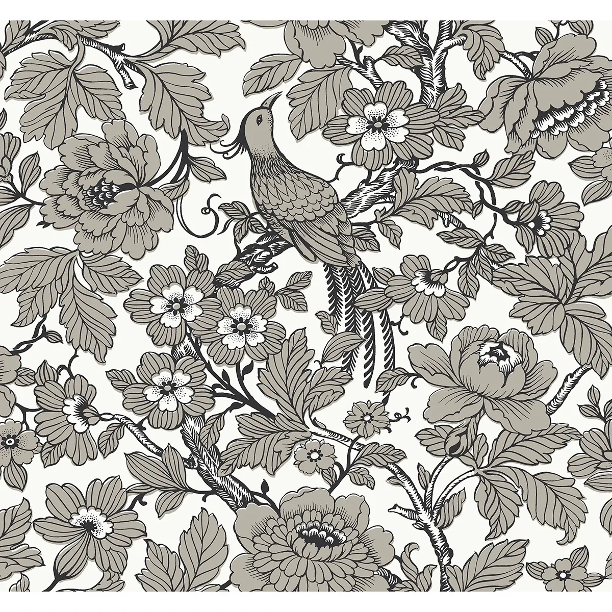 A-Street Prints Beaufort Black Peony Chinoiserie Wallpaper - SKU 2927-80410
