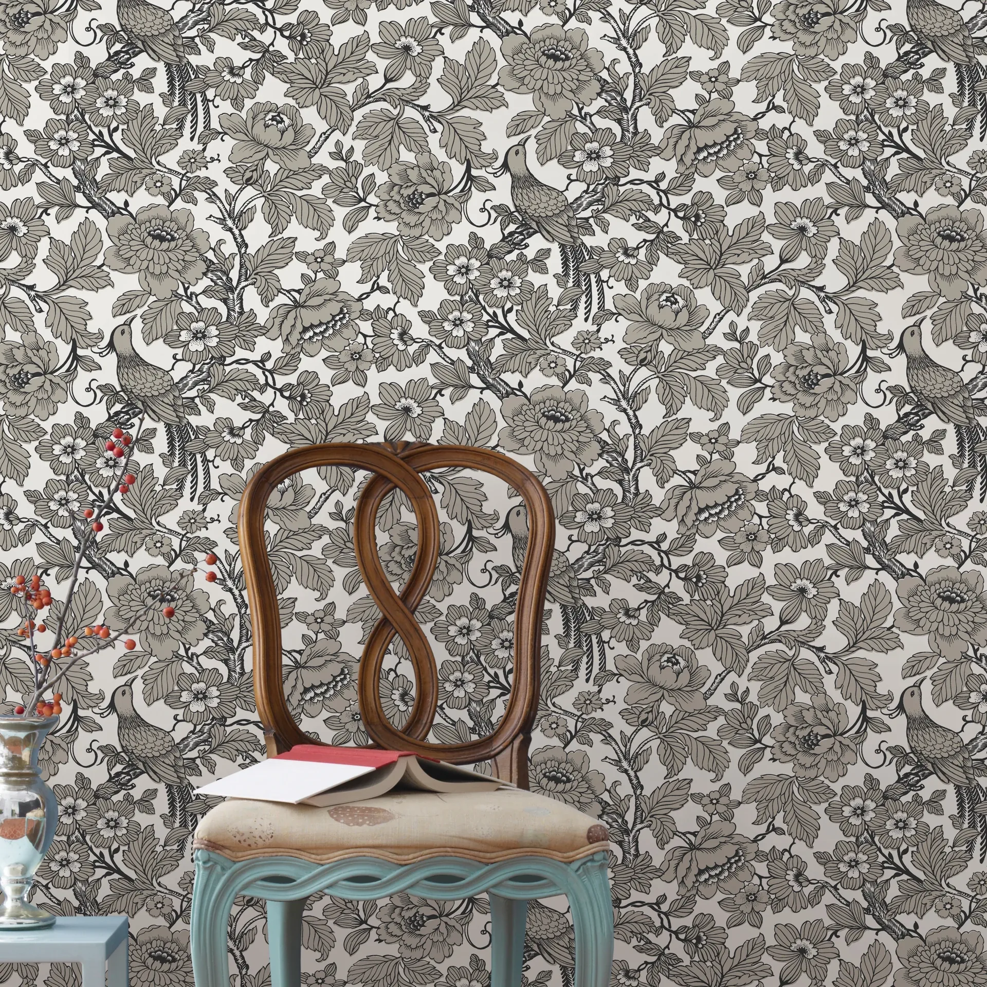 A-Street Prints Beaufort Black Peony Chinoiserie Wallpaper | Wallpaper Twins A-Street Prints Beaufort Black Peony Chinoiserie Wallpaper - SKU 2927-80410