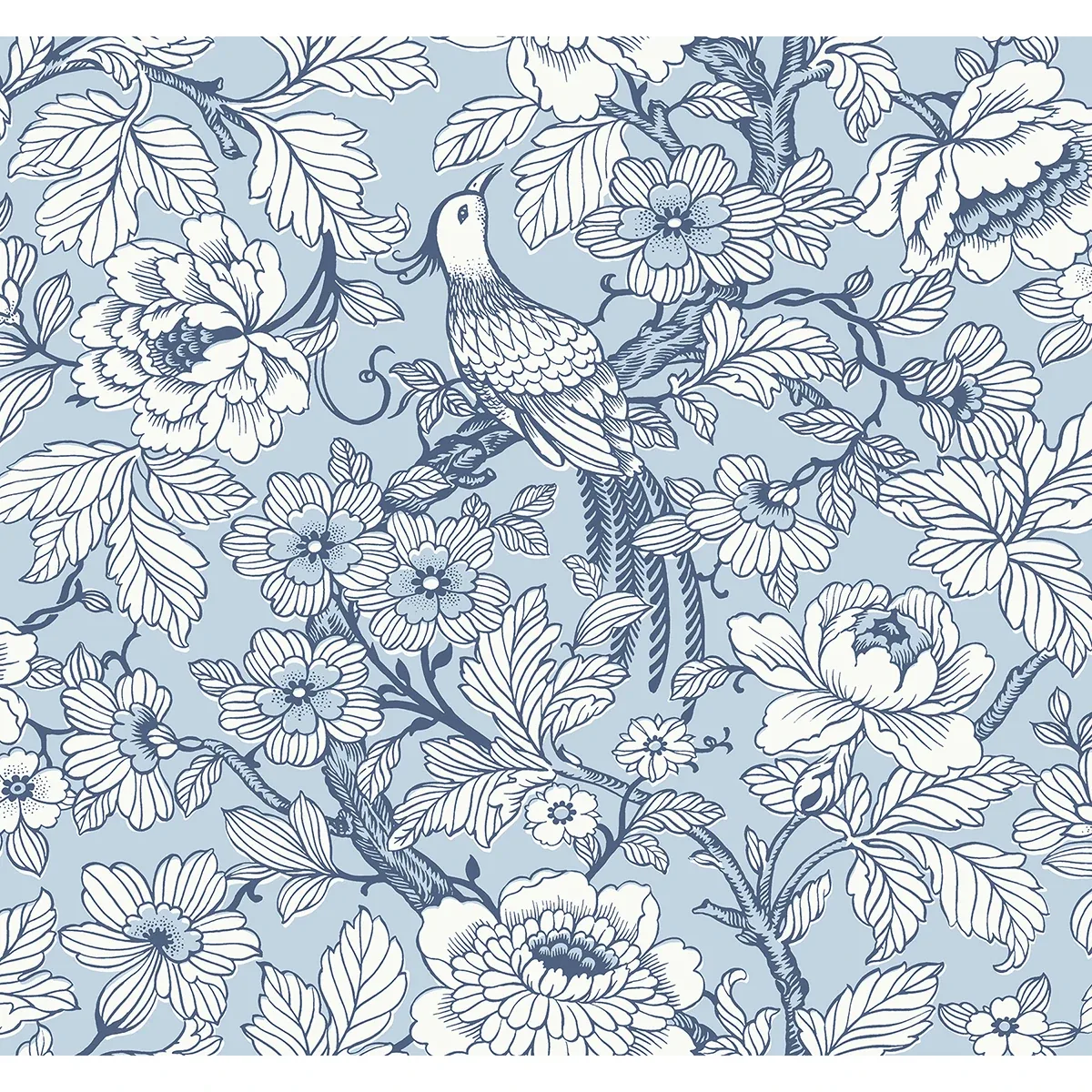 2927-80402 | Beaufort Light Blue Peony Chinoiserie Wallpaper