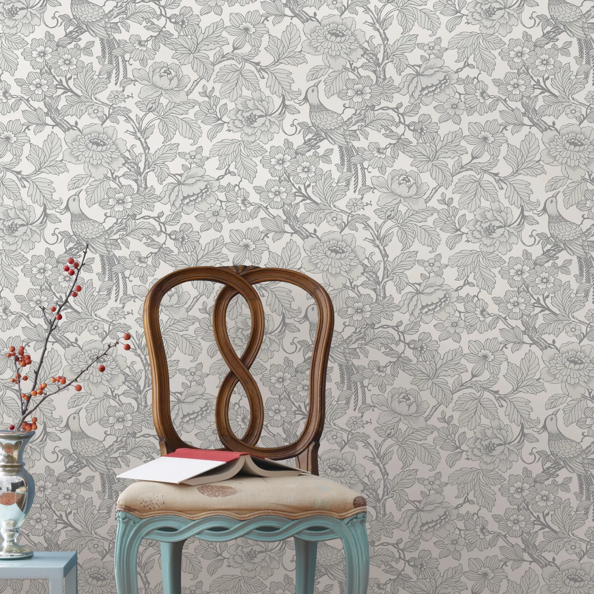 A-Street Prints Beaufort Light Grey Peony Chinoiserie Wallpaper | Wallpaper Twins A-Street Prints Beaufort Light Grey Peony Chinoiserie Wallpaper - SKU 2927-80408