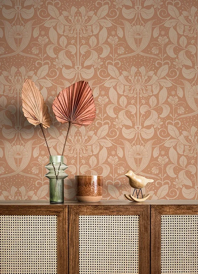 A-Street Prints Berit Coral Floral Crest Wallpaper | Wallpaper Twins A-Street Prints Berit Coral Floral Crest Wallpaper - SKU 4080-83128