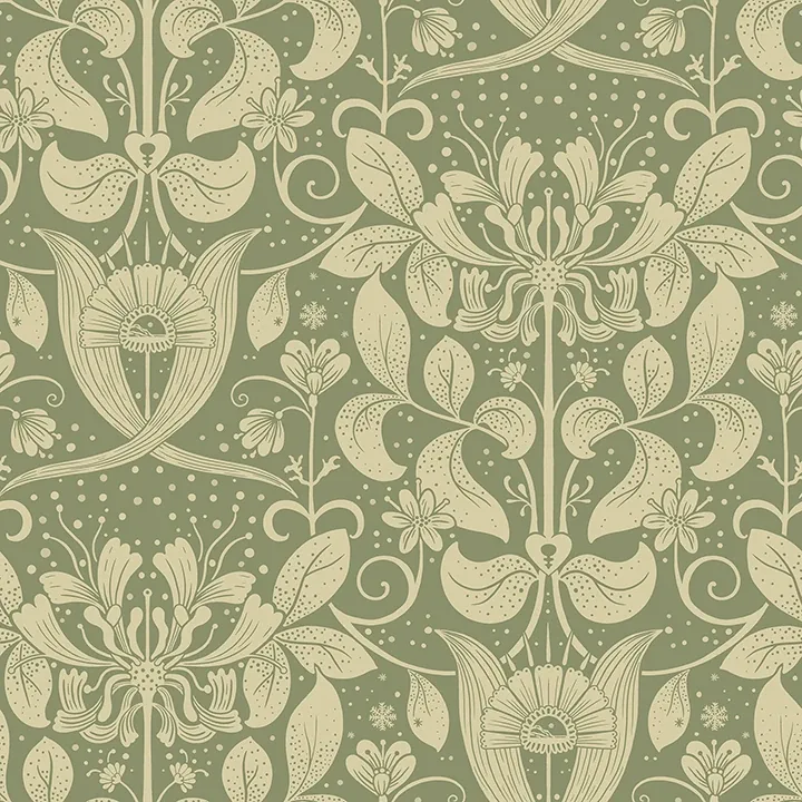 4080-83126 | Berit Green Floral Crest Wallpaper