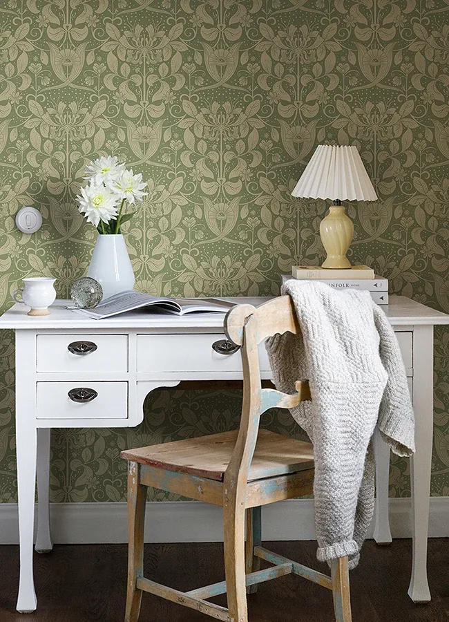A-Street Prints Berit Green Floral Crest Wallpaper | Wallpaper Twins A-Street Prints Berit Green Floral Crest Wallpaper - SKU 4080-83126