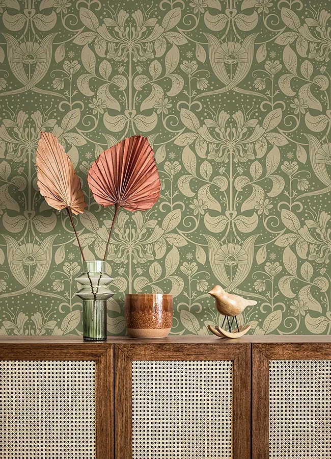 A-Street Prints Berit Green Floral Crest Wallpaper | Wallpaper Twins A-Street Prints Berit Green Floral Crest Wallpaper - SKU 4080-83126