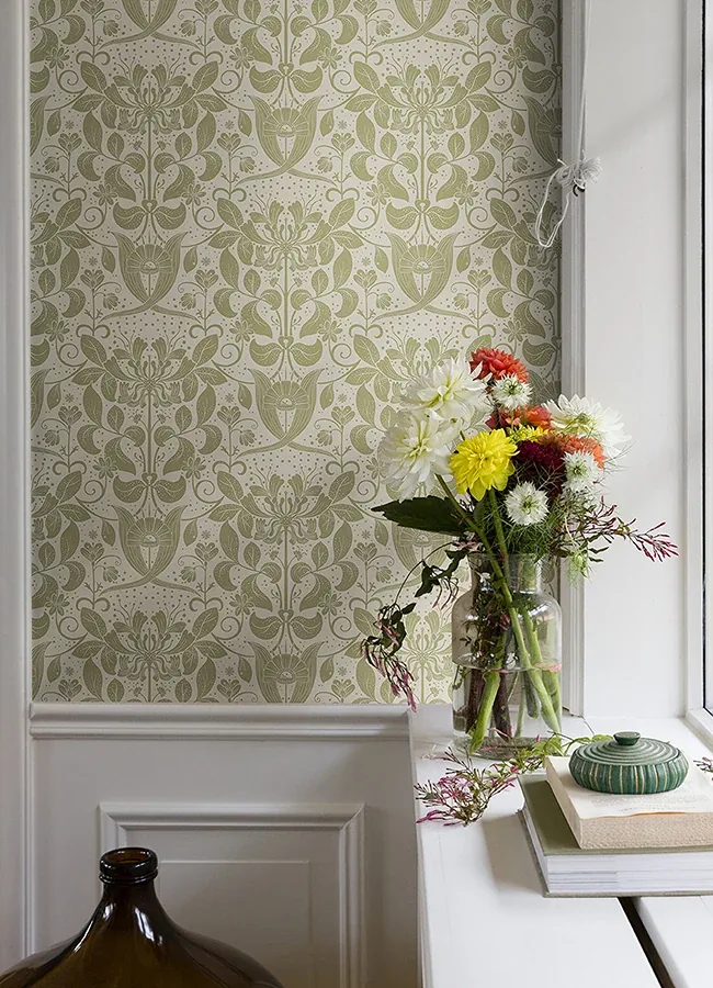 A-Street Prints Berit Olive Floral Crest Wallpaper | Wallpaper Twins A-Street Prints Berit Olive Floral Crest Wallpaper - SKU 4080-83127