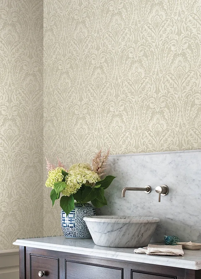 A-Street Prints Berkshire Beige Damask Wallpaper | Wallpaper Twins A-Street Prints Berkshire Beige Damask Wallpaper - SKU 4147-27382