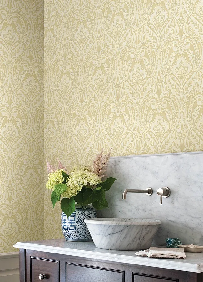 A-Street Prints Berkshire Butter Damask Wallpaper - SKU 4147-27383