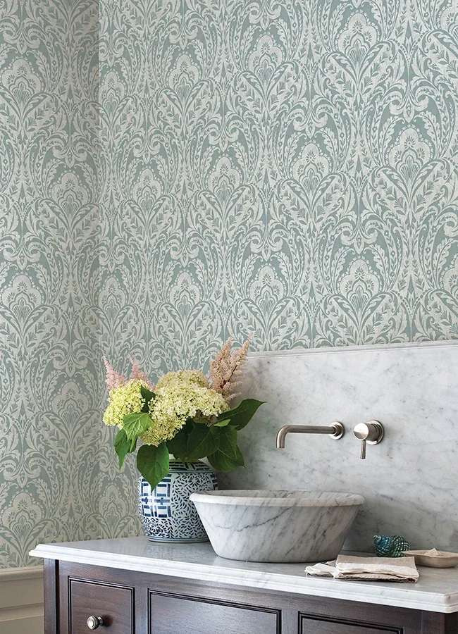 A-Street Prints Berkshire Denim Damask Wallpaper | Wallpaper Twins A-Street Prints Berkshire Denim Damask Wallpaper - SKU 4147-27380