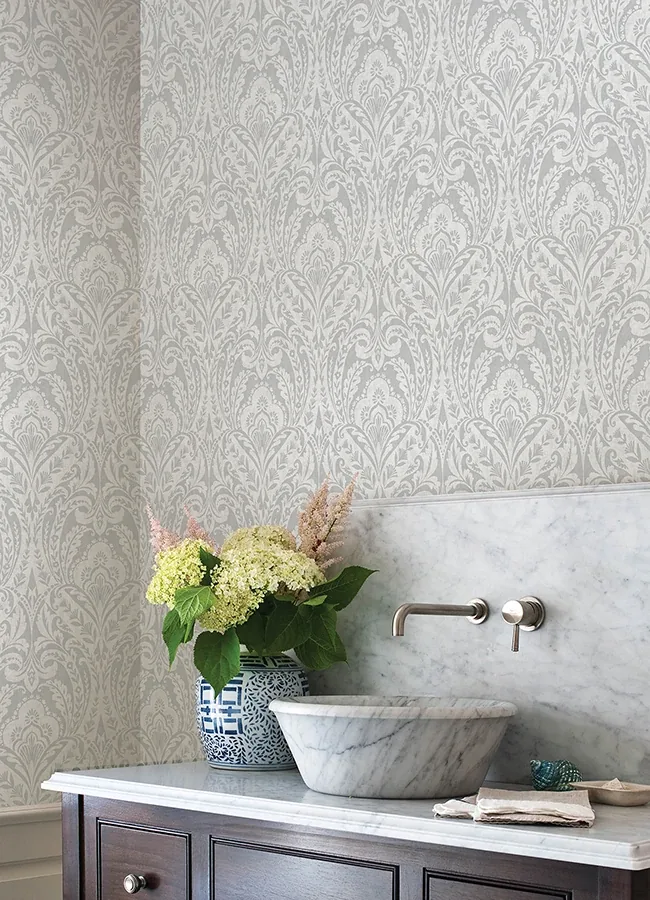 A-Street Prints Berkshire Grey Damask Wallpaper - SKU 4147-27381