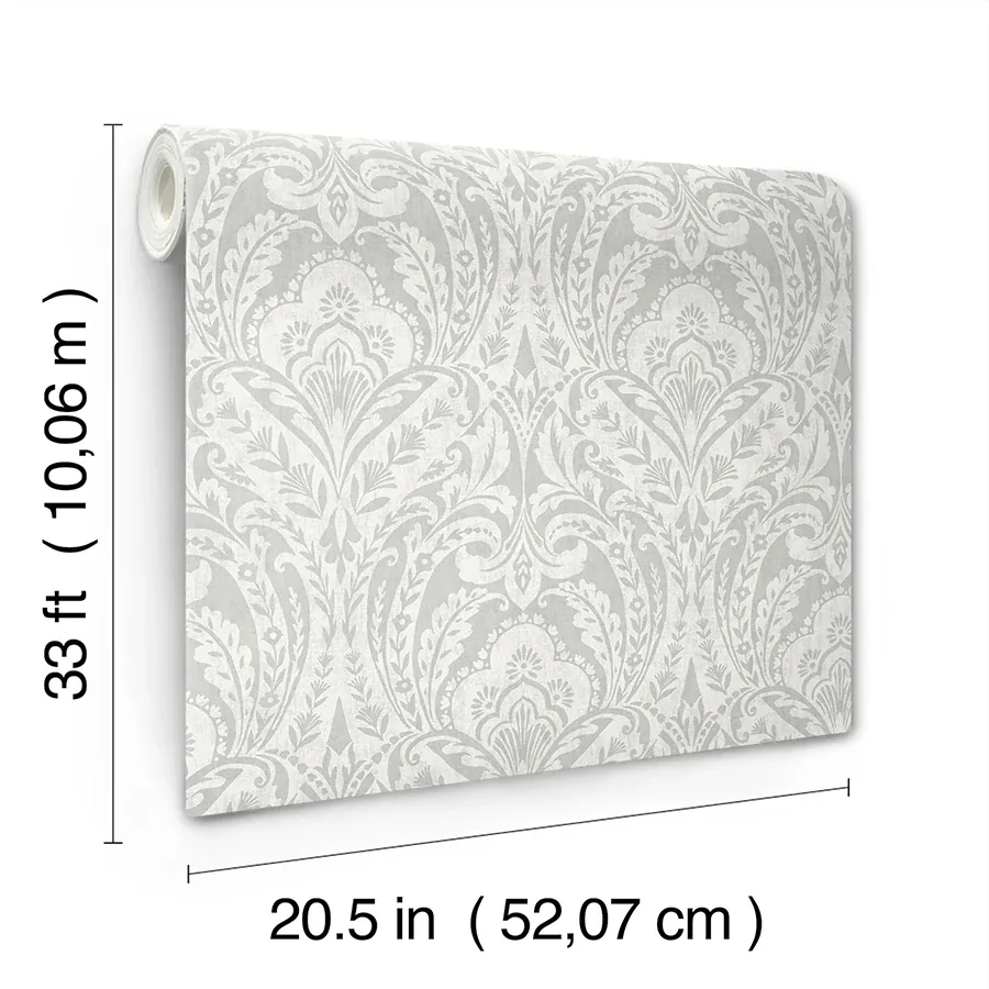 A-Street Prints Berkshire Grey Damask Wallpaper - SKU 4147-27381