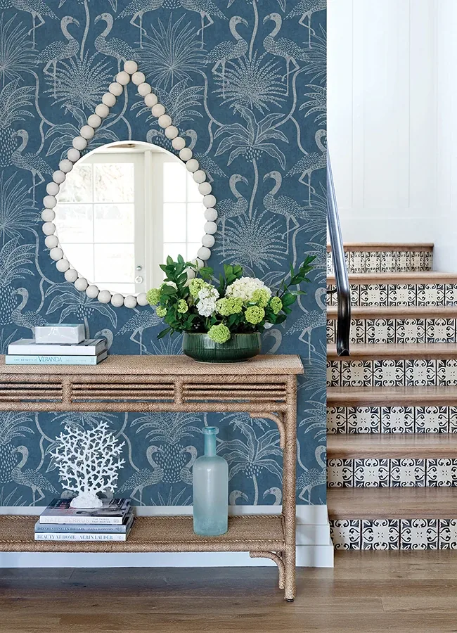A-Street Prints Biscayne Navy Flamingo Beach Wallpaper - SKU 4172-82006