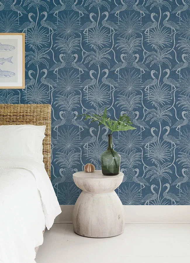 A-Street Prints Biscayne Navy Flamingo Beach Wallpaper - SKU 4172-82006
