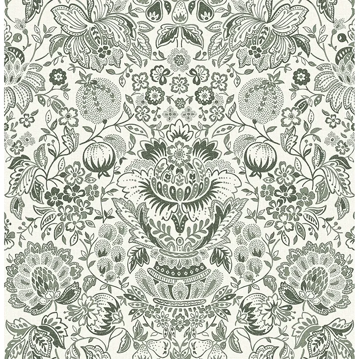 4147-27375 | Blanche Dark Green Floral Damask Wallpaper