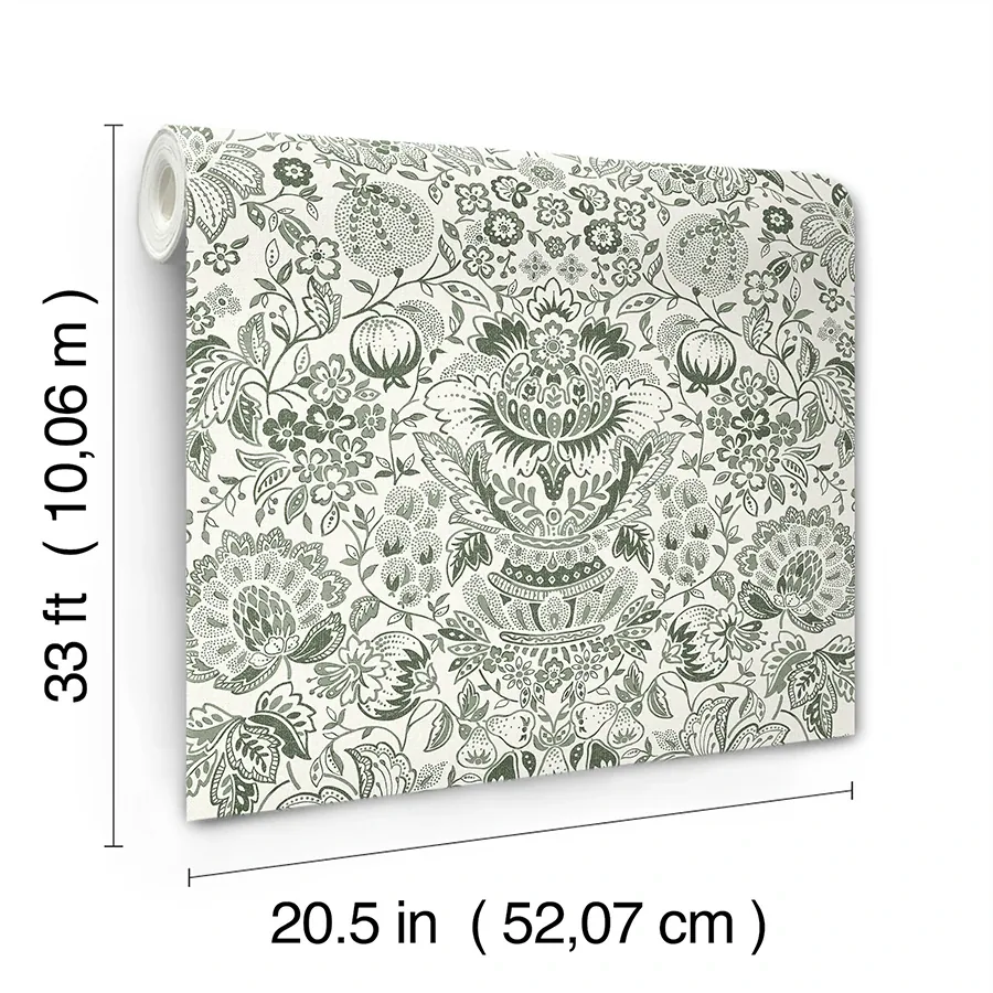 A-Street Prints Blanche Dark Green Floral Damask Wallpaper - SKU 4147-27375