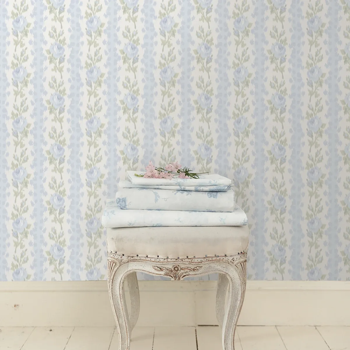 A-Street Prints Blooming Heirloom Blue Romance Rose Stripe Wallpaper - SKU AST4171
