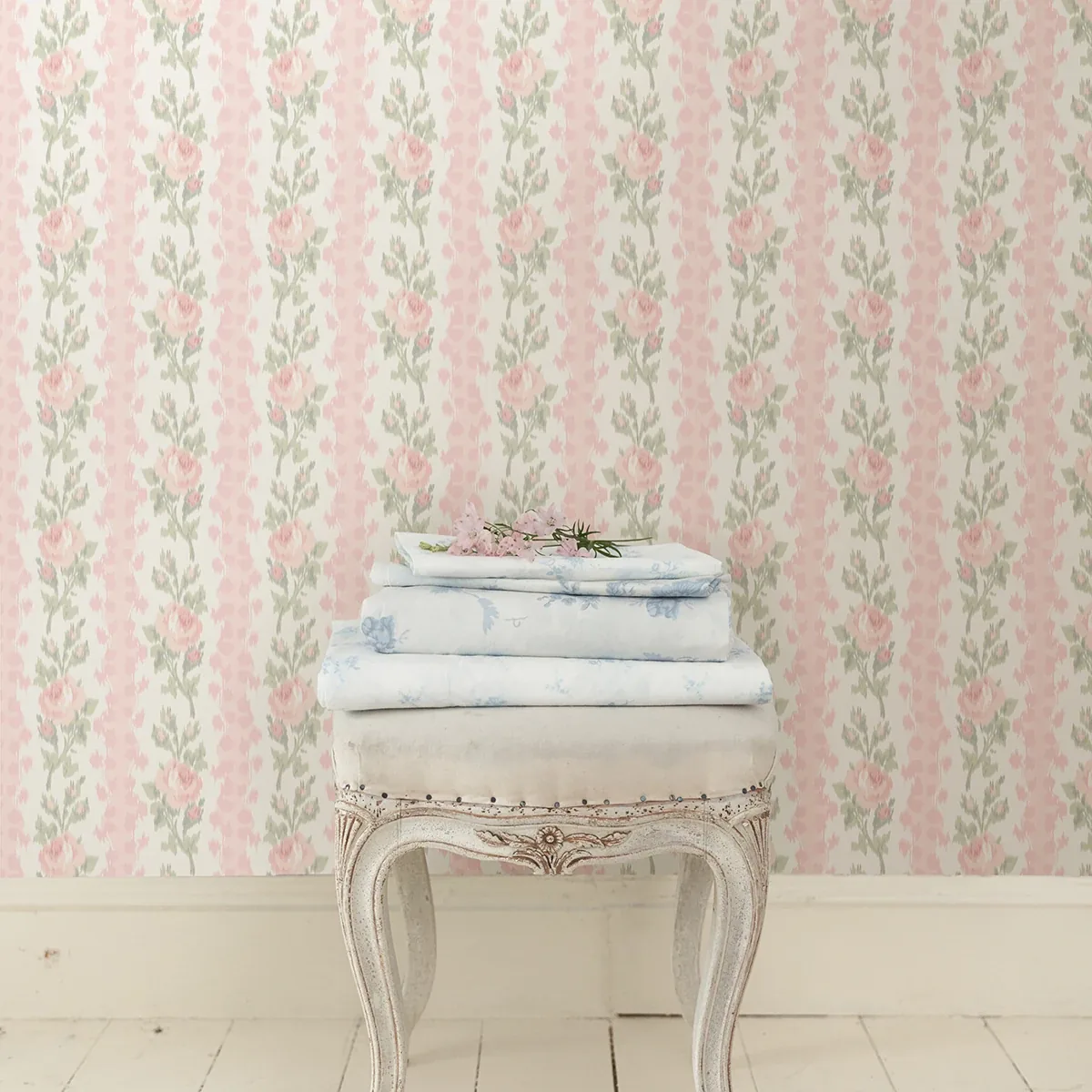 A-Street Prints Blooming Heirloom Marie Pink Rose Stripe Wallpaper - SKU AST4105