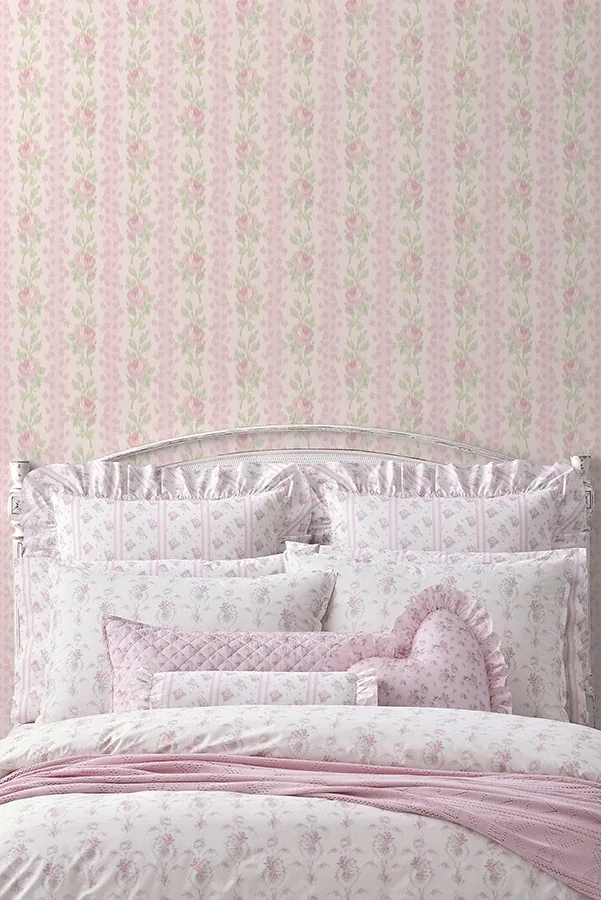 A-Street Prints Blooming Heirloom Strawberry Macaron Rose Stripe Wallpaper - SKU AST6493