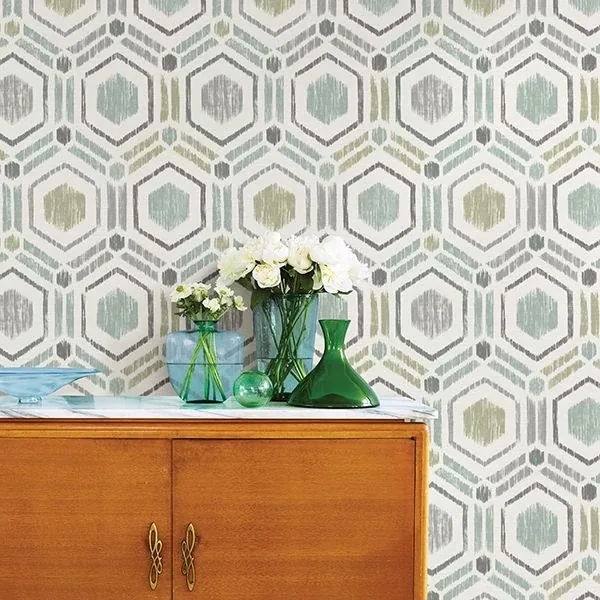 A-Street Prints Borneo Light Green Geometric Grasscloth Wallpaper - SKU 2901-25435