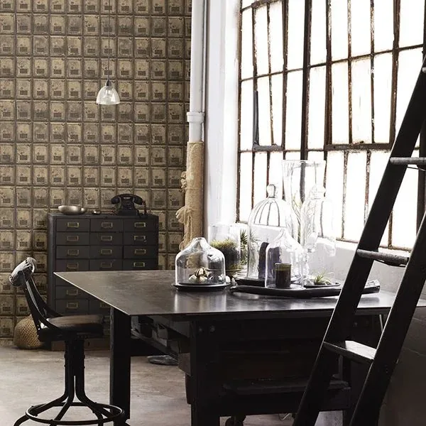 A-Street Prints Brass Vintage P.O. Boxes Wallpaper - SKU 2701-22354