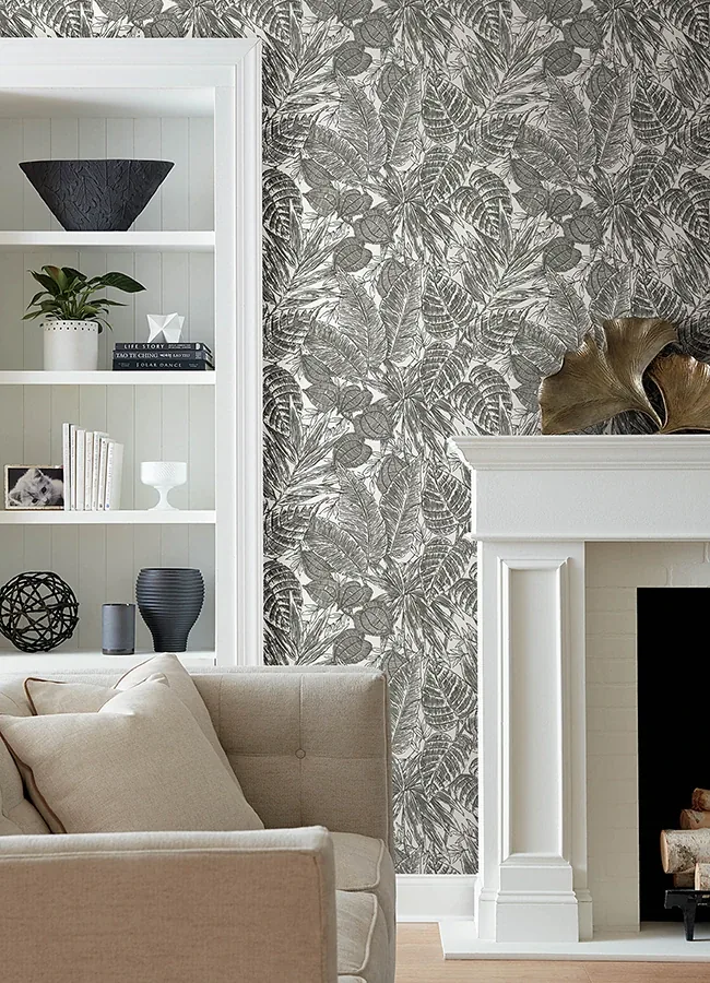 A-Street Prints Brentwood Black Palm Leaves Wallpaper - SKU 4034-72115