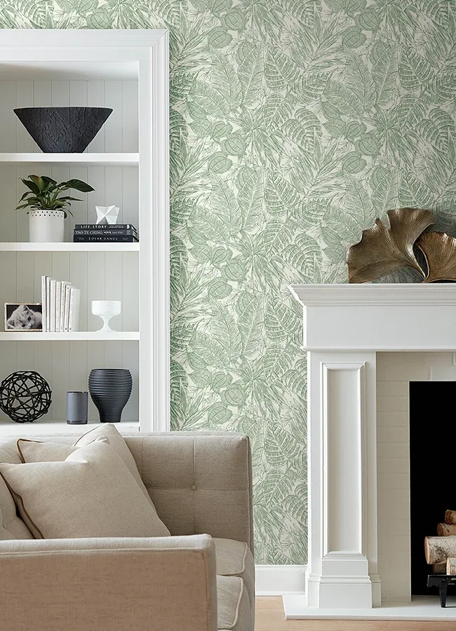A-Street Prints Brentwood Green Palm Leaves Wallpaper - SKU 4034-72116