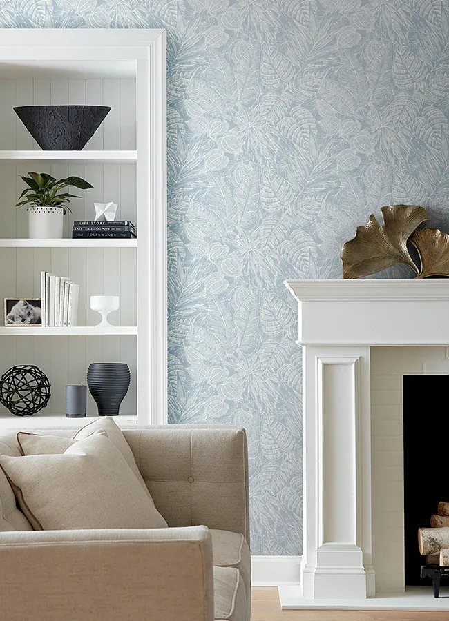 A-Street Prints Brentwood Sky Blue Palm Leaves Wallpaper - SKU 4034-72119