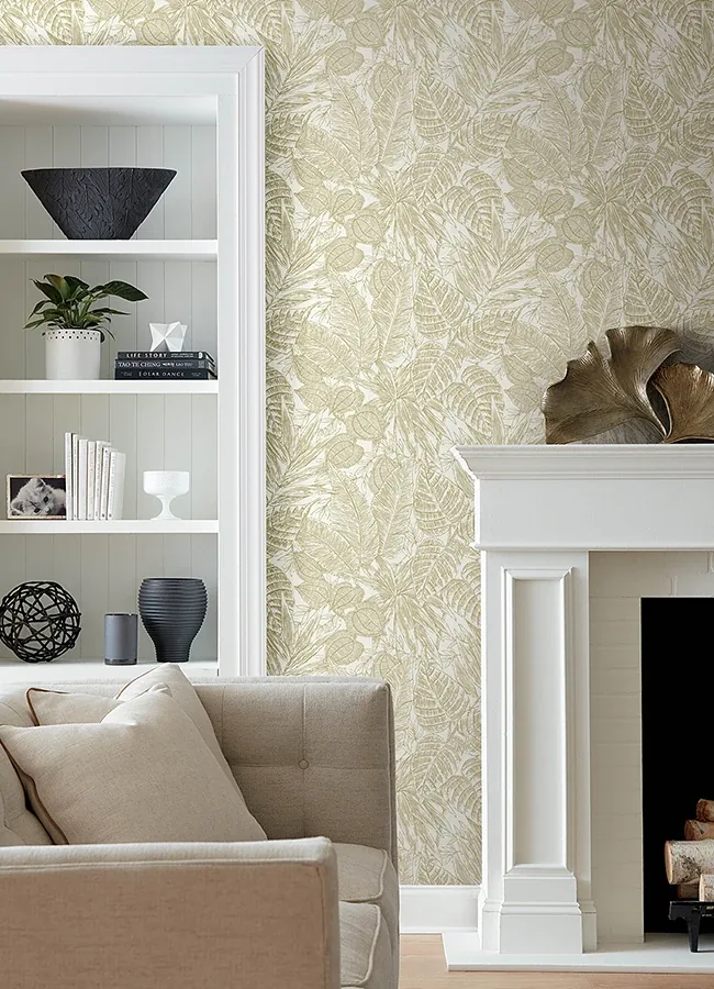 A-Street Prints Brentwood Yellow Palm Leaves Wallpaper - SKU 4034-72117