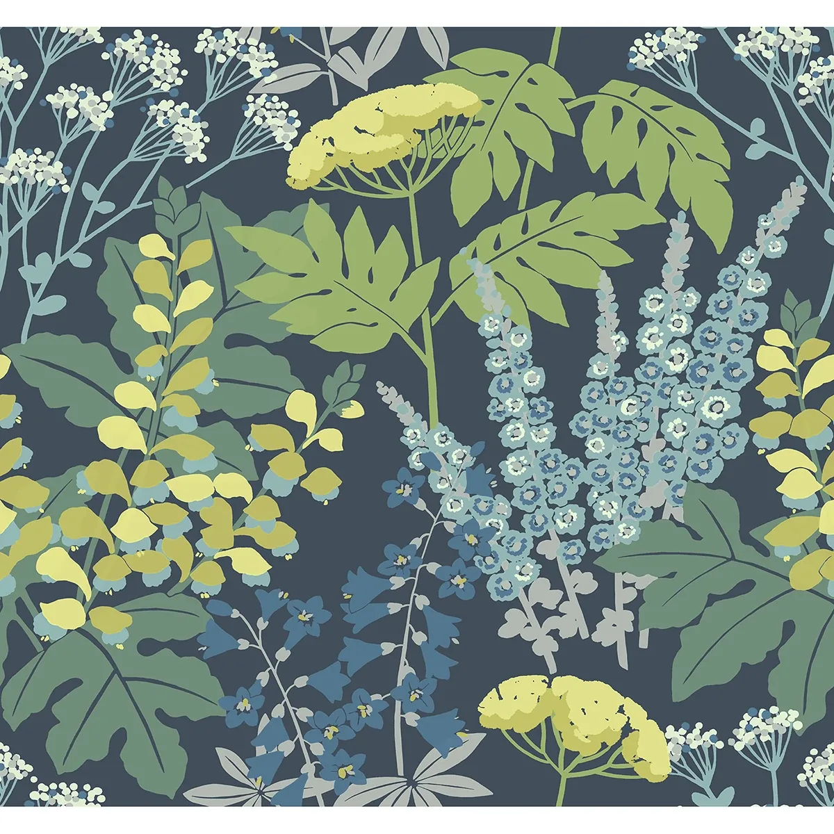 2973-90001 | Brie Dark Blue Forest Flowers Wallpaper