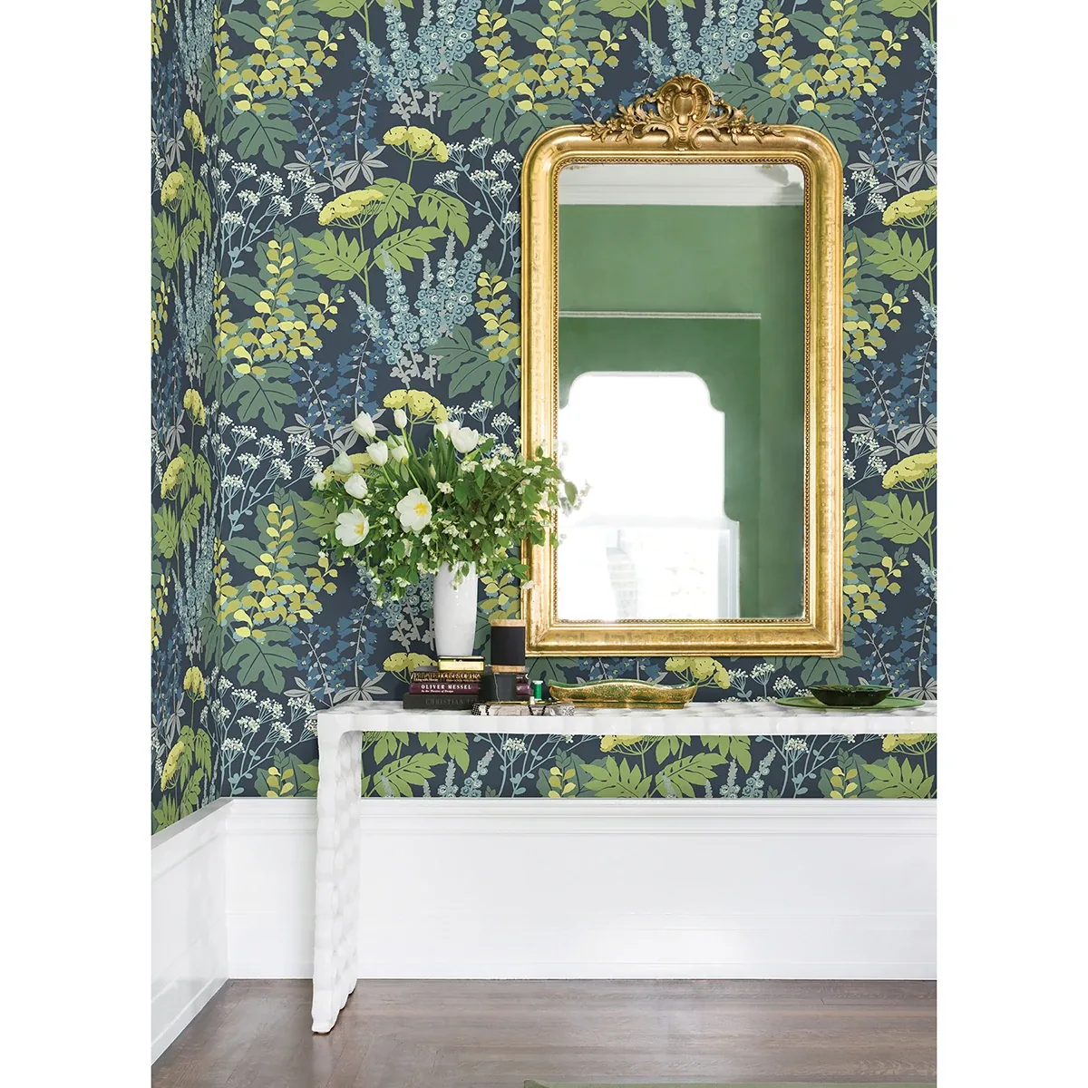 A-Street Prints Brie Dark Blue Forest Flowers Wallpaper - SKU 2973-90001