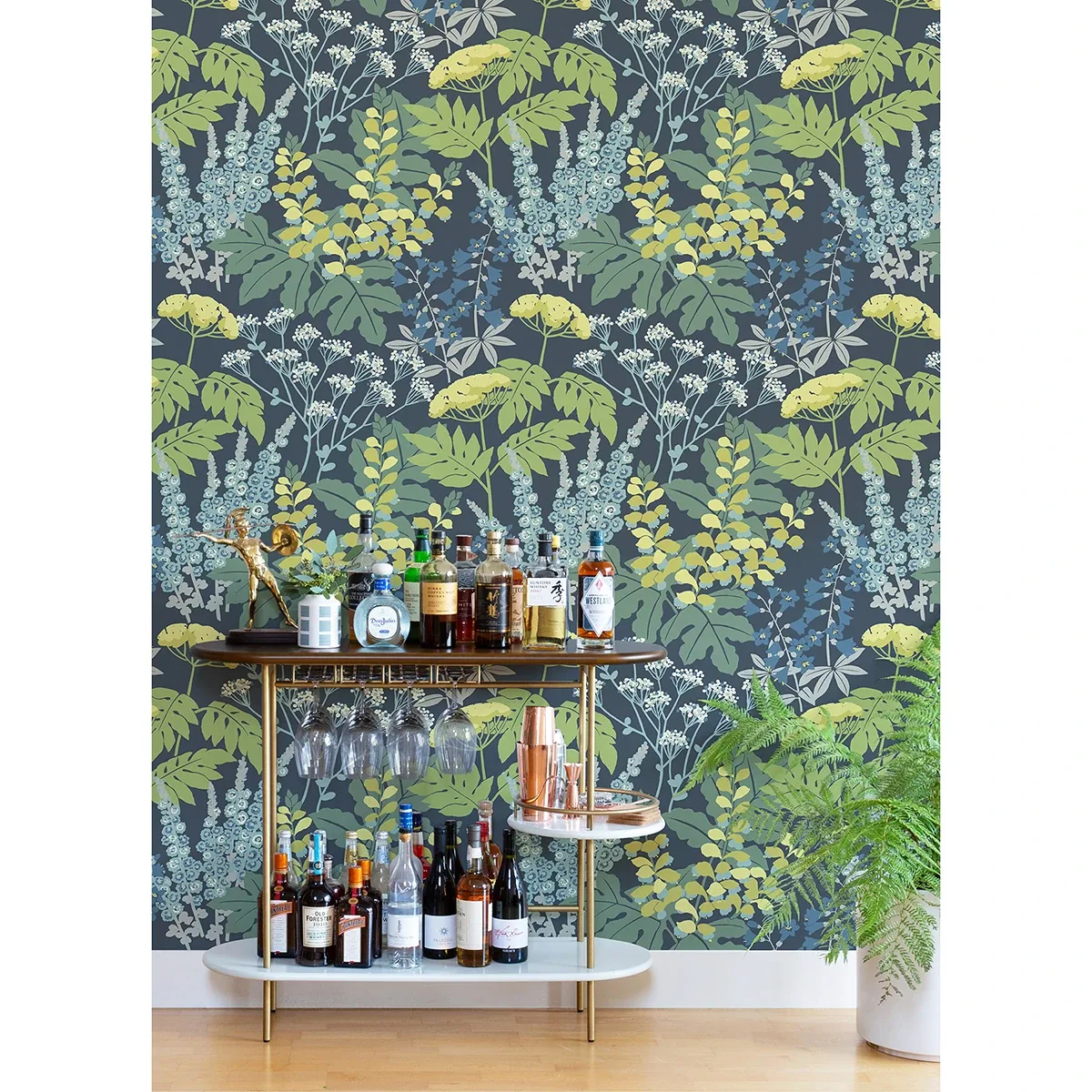 A-Street Prints Brie Dark Blue Forest Flowers Wallpaper - SKU 2973-90001
