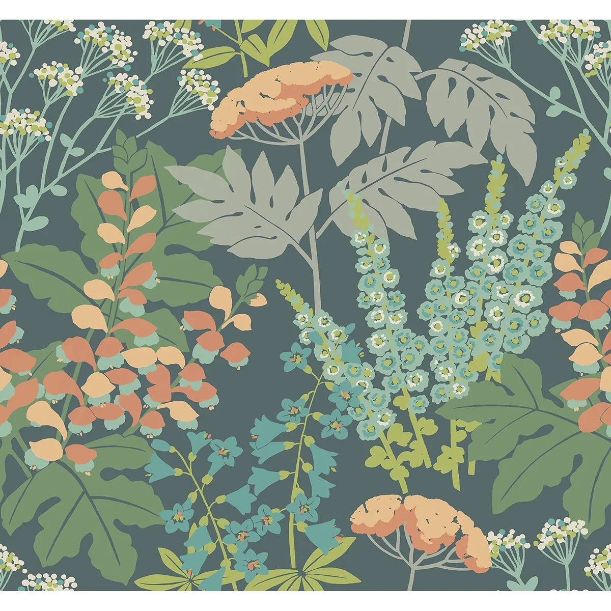 A-Street Prints Brie Teal Forest Flowers Wallpaper - SKU 2973-90008