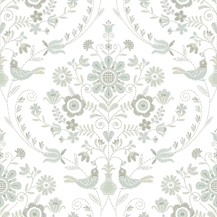 4066-26513 | Britt Neutral Embroidered Damask Wallpaper