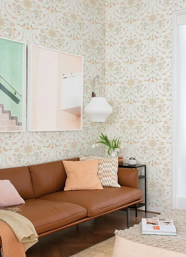 A-Street Prints Britt Peach Embroidered Damask Wallpaper - SKU 4066-26514