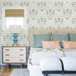 A-Street Prints Britt Sea Green Embroidered Damask Wallpaper - SKU 4066-26510